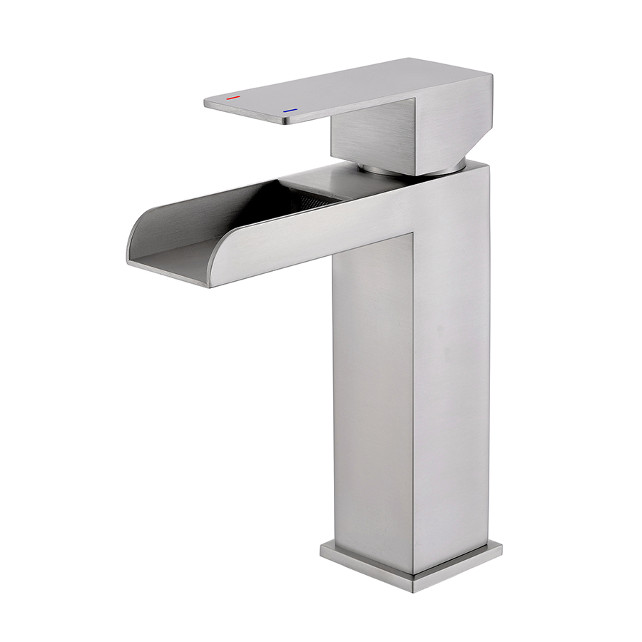 THUN Brushed Nickel Square High Flow Bathroom Wash Basin Mixer Faucet