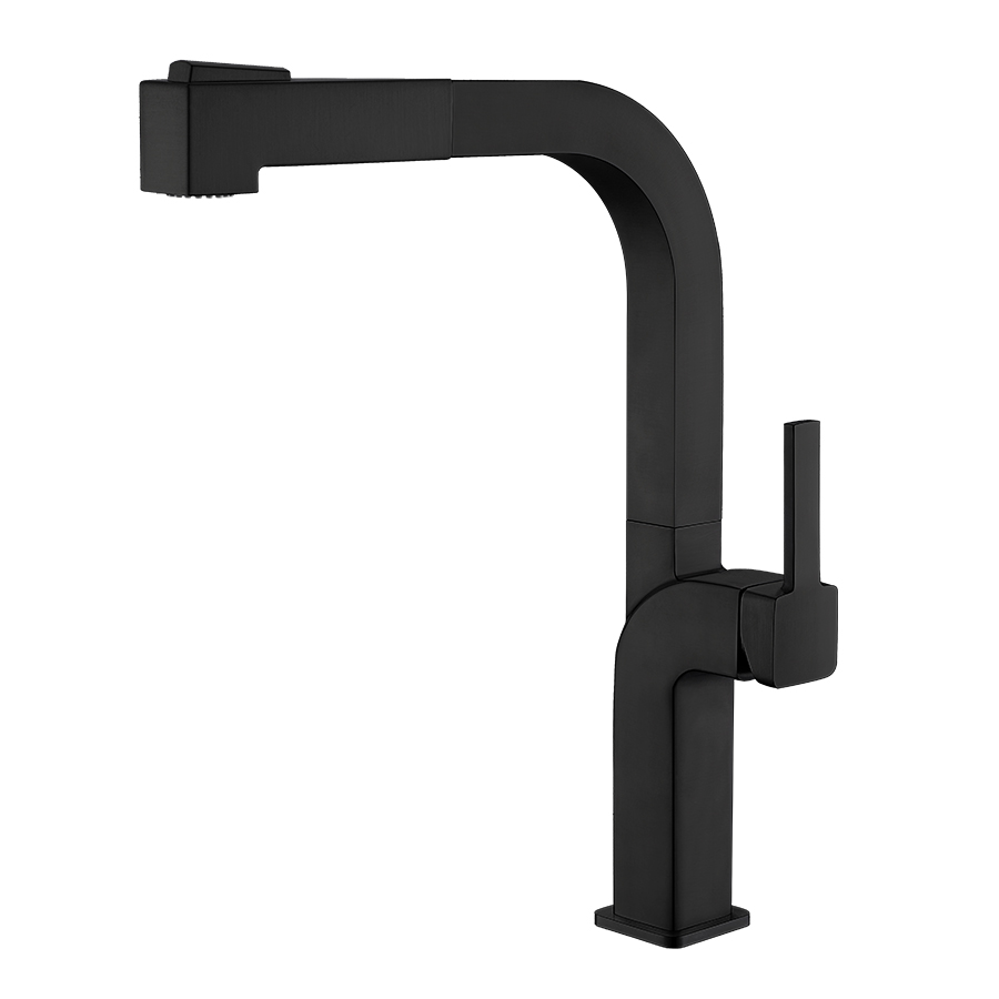 THUN Best Single Handle Pull Down Square Matte Black Kitchen Faucet with Sprayer