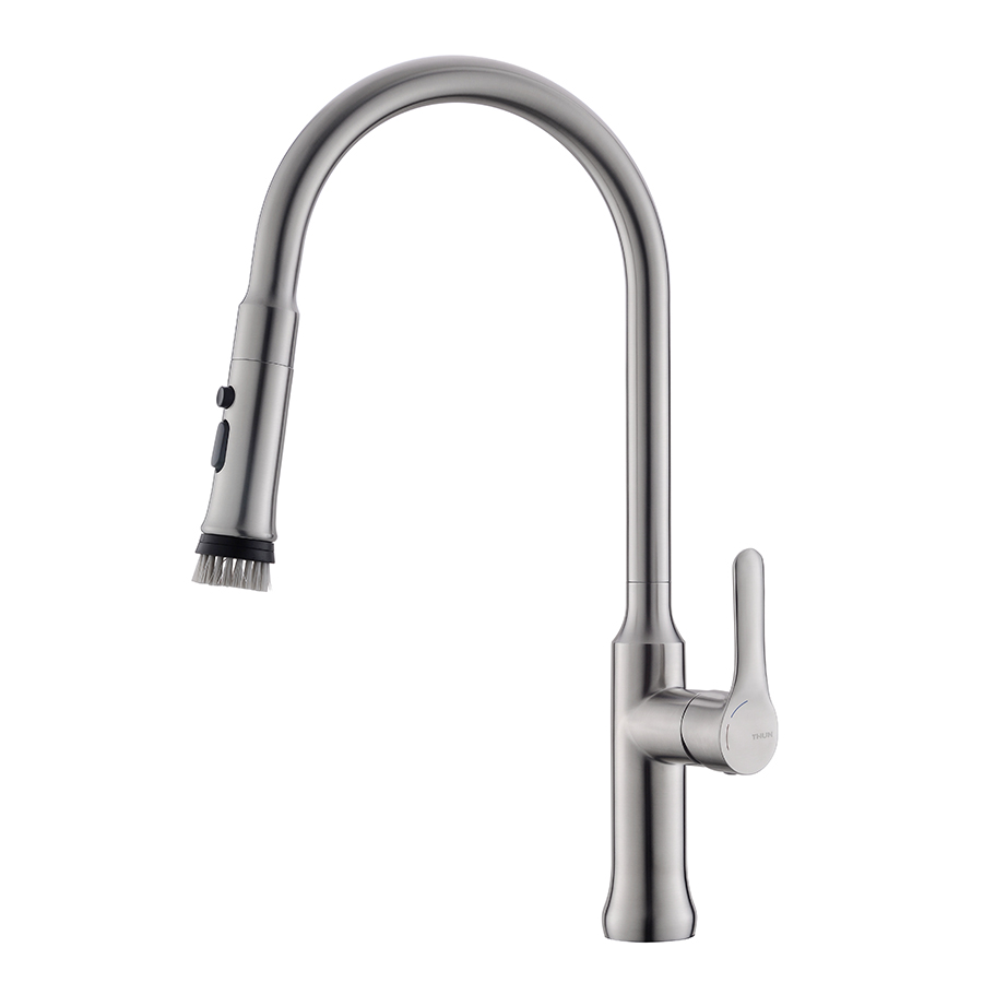 Thun Upc Cold and Hot High Arc Brushed Nickel Pull down Kitchen Faucet with Brush Sprayer