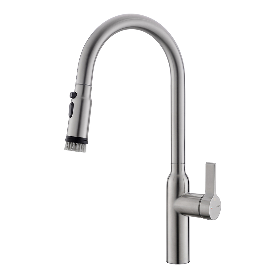 Thun Popular Industrial Cold and Hot Brushed Nickel Pull down Kitchen Faucet with Brush Sprayer