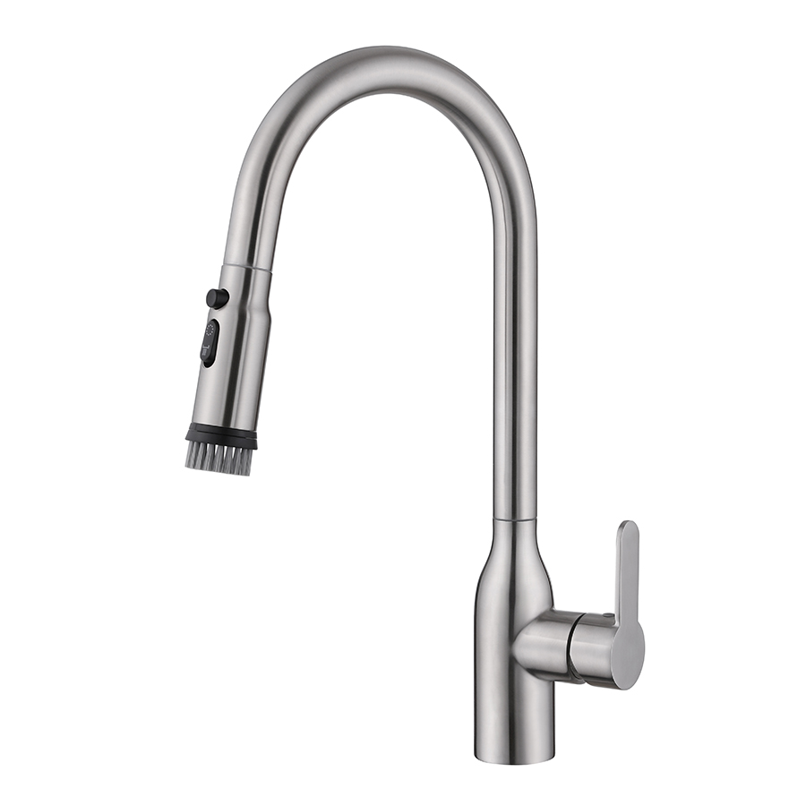 Thun Best Modern Swan Neck Single Handle Pull down Brushed Nickel Kitchen Faucet with Brush Sprayer Sale