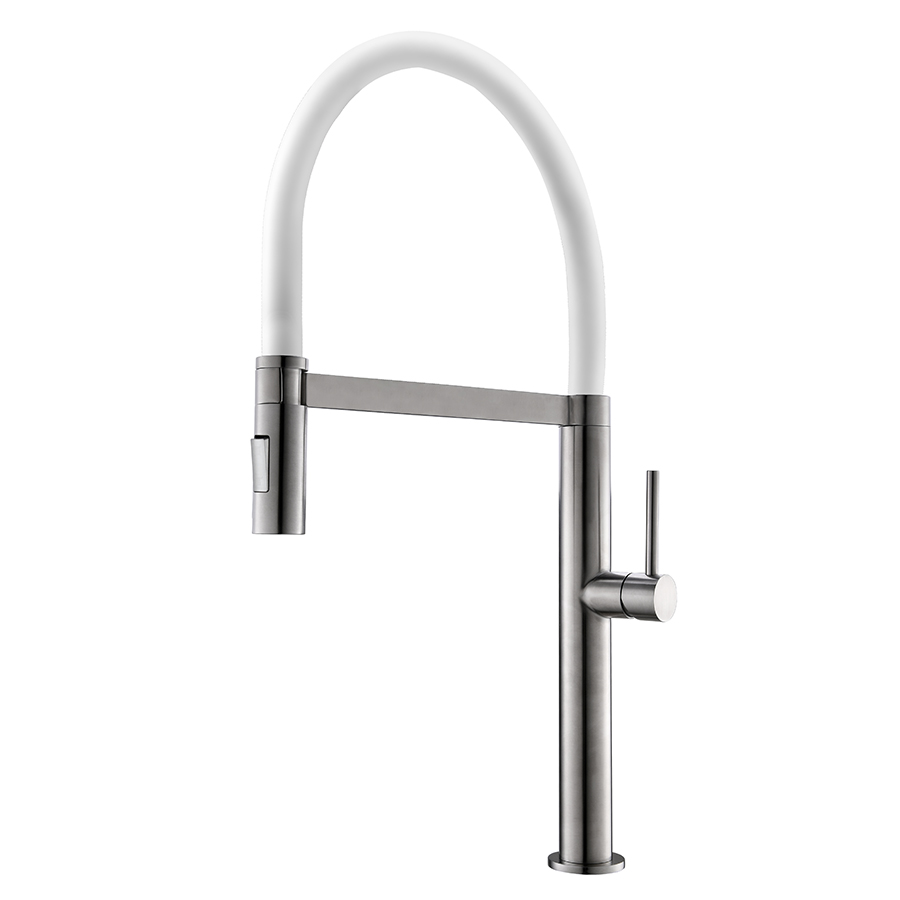 Thun 2023 Best High End White and Nickel Single Lever Kitchen Faucet with Sprayer Sale