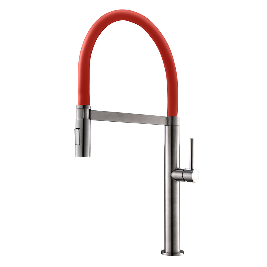 Thun High Quality Red and Brushed Nickel Pull down Single Handle Cupc Kitchen Faucet Price