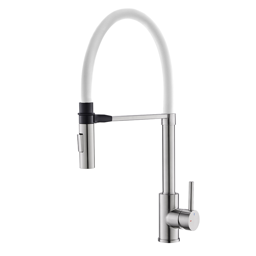 Thun China Designer Hot and Cold Pull down Single Handle White Brushed Nickel Kitchen Faucet with Sprayer