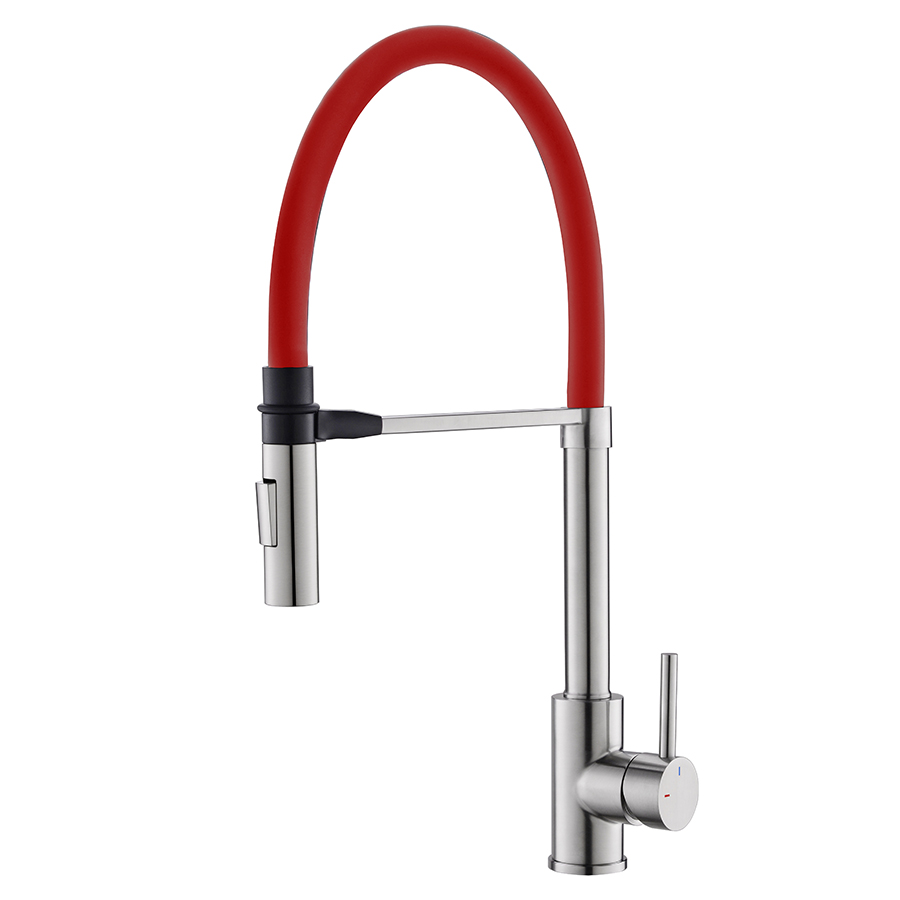 Thun Most Popular Hot and Cold Red and Brushed Nickel Pull down Kitchen Fuacet from China Factory